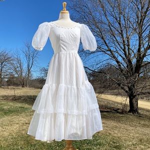 Vintage Puff Sleeve Swiss Dot Tiered Dress Gown S/M